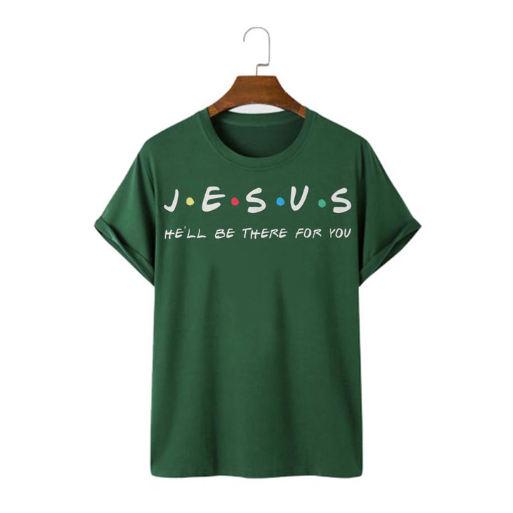 Christianartworkshop Modern Style Jesus He'll Be There For You Short Sleeve T-shirt - Dark Green - 2XL - image 8