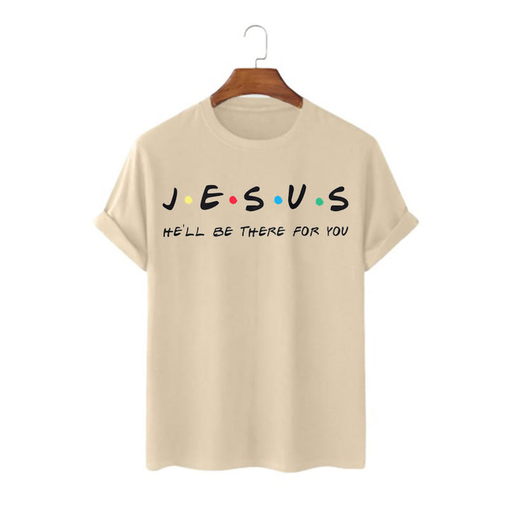 Christianartworkshop Modern Style Jesus He'll Be There For You Short Sleeve T-shirt - Khaki - 2XL - image 6