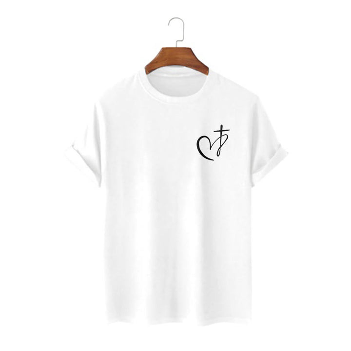 Christianartworkshop Minimalist Style Blessed Heart And Cross Short Sleeve T-shirt - White - 2XL - image 0
