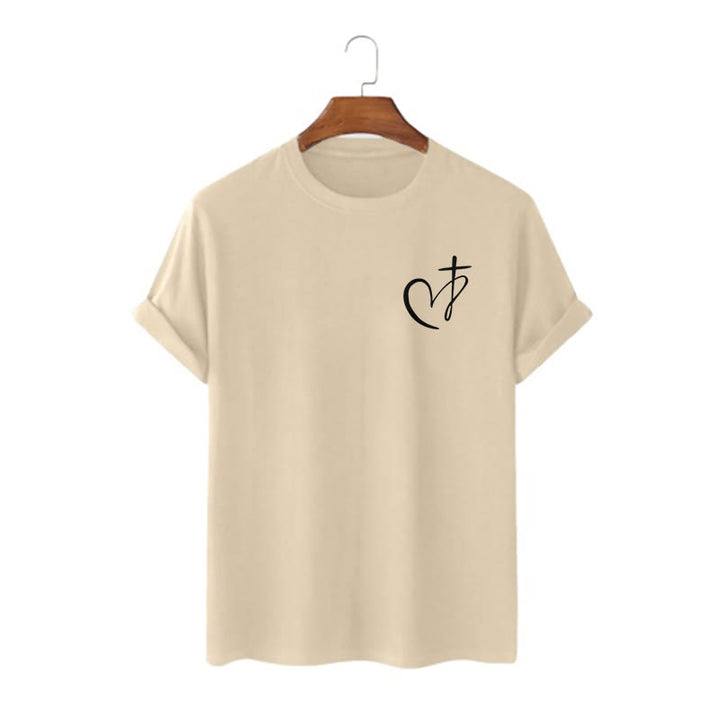 Christianartworkshop Minimalist Style Blessed Heart And Cross Short Sleeve T-shirt - Khaki - 2XL - image 4