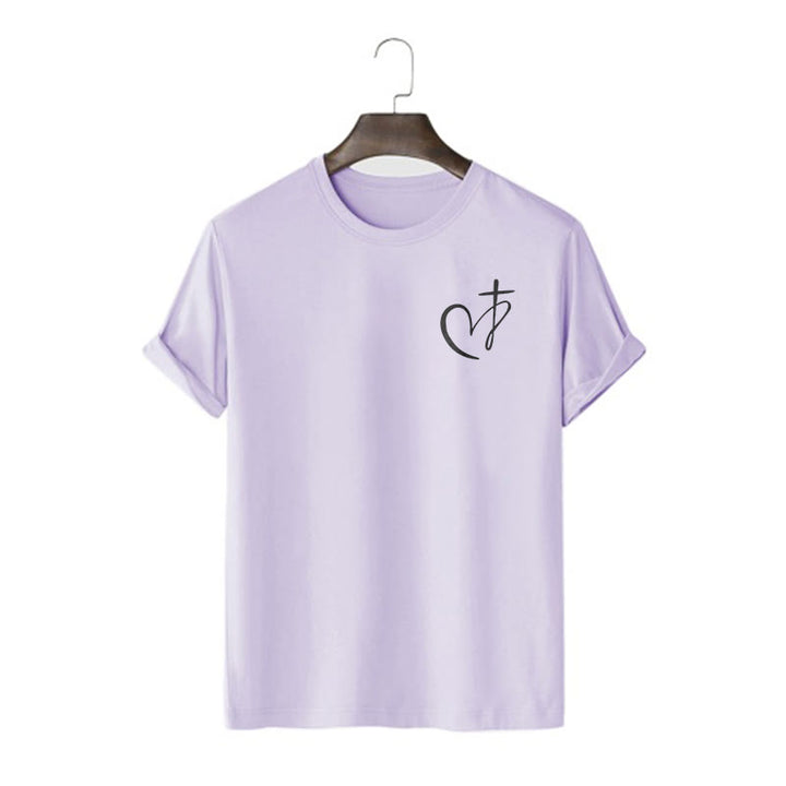 Christianartworkshop Minimalist Style Blessed Heart And Cross Short Sleeve T-shirt - Purple - 2XL - image 13