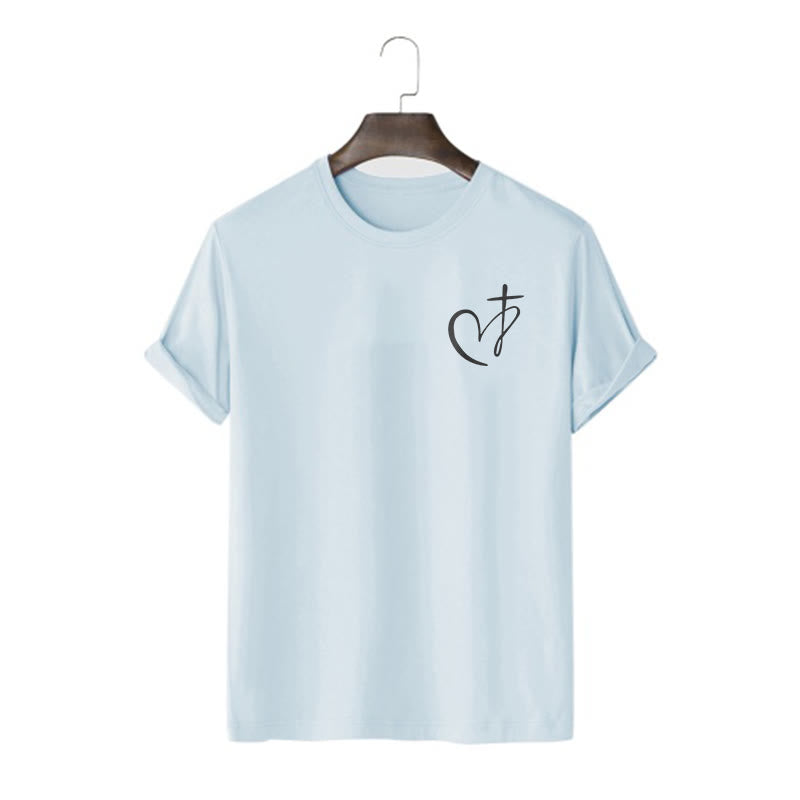 Christianartworkshop Minimalist Style Blessed Heart And Cross Short Sleeve T-shirt - Blue - 2XL - image 15