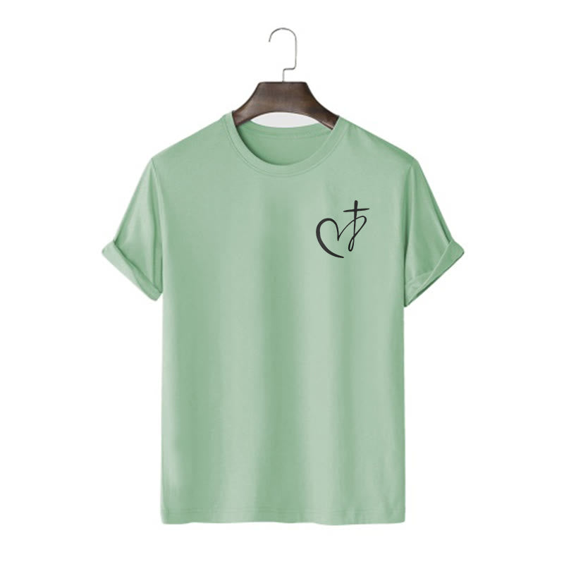 Christianartworkshop Minimalist Style Blessed Heart And Cross Short Sleeve T-shirt - Light Green - 2XL - image 8