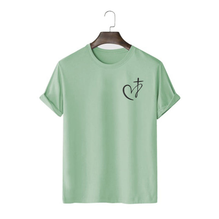 Christianartworkshop Minimalist Style Blessed Heart And Cross Short Sleeve T-shirt - Light Green - 2XL - image 9