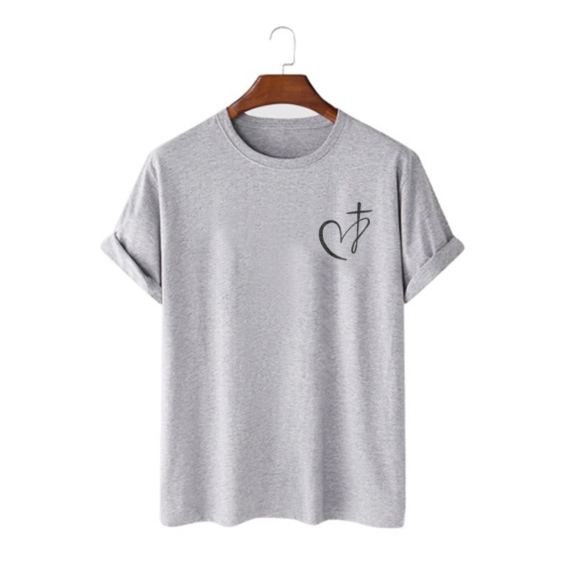 Christianartworkshop Minimalist Style Blessed Heart And Cross Short Sleeve T-shirt - Grey - 2XL - image 15