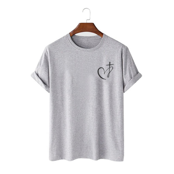 Christianartworkshop Minimalist Style Blessed Heart And Cross Short Sleeve T-shirt - Grey - 2XL - image 15