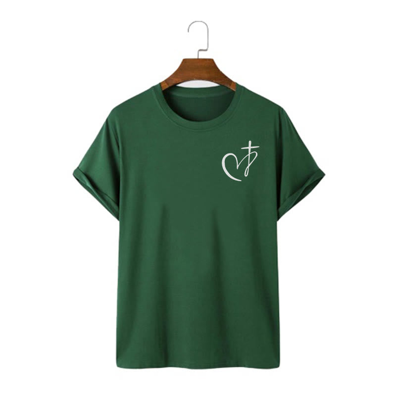 Christianartworkshop Minimalist Style Blessed Heart And Cross Short Sleeve T-shirt - Dark Green - 2XL - image 6