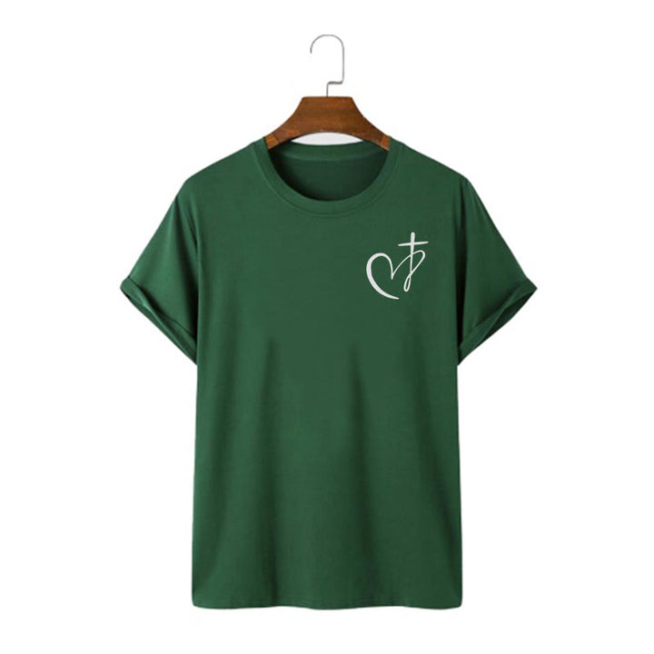 Christianartworkshop Minimalist Style Blessed Heart And Cross Short Sleeve T-shirt - Dark Green - 2XL - image 6
