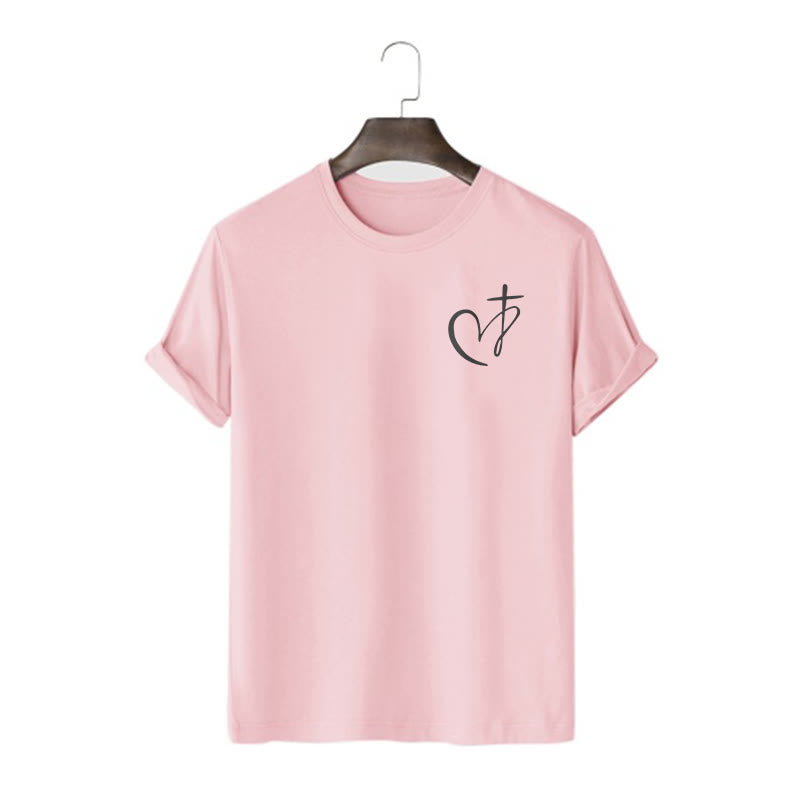 Christianartworkshop Minimalist Style Blessed Heart And Cross Short Sleeve T-shirt - Pink - 2XL - image 10