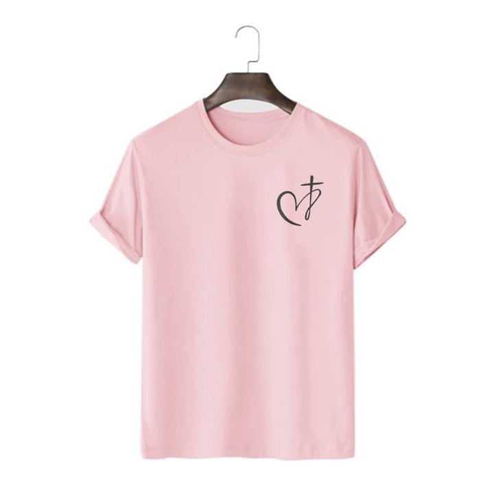 Christianartworkshop Minimalist Style Blessed Heart And Cross Short Sleeve T-shirt - Pink - 2XL - image 10