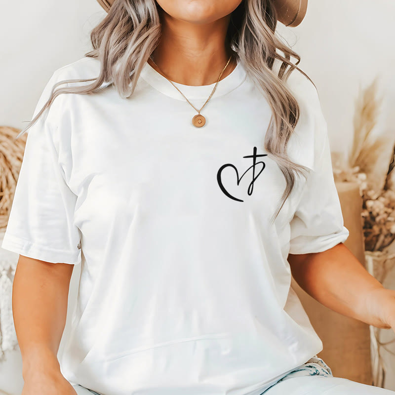 Christianartworkshop Minimalist Style Blessed Heart And Cross Short Sleeve T-shirt - image 1