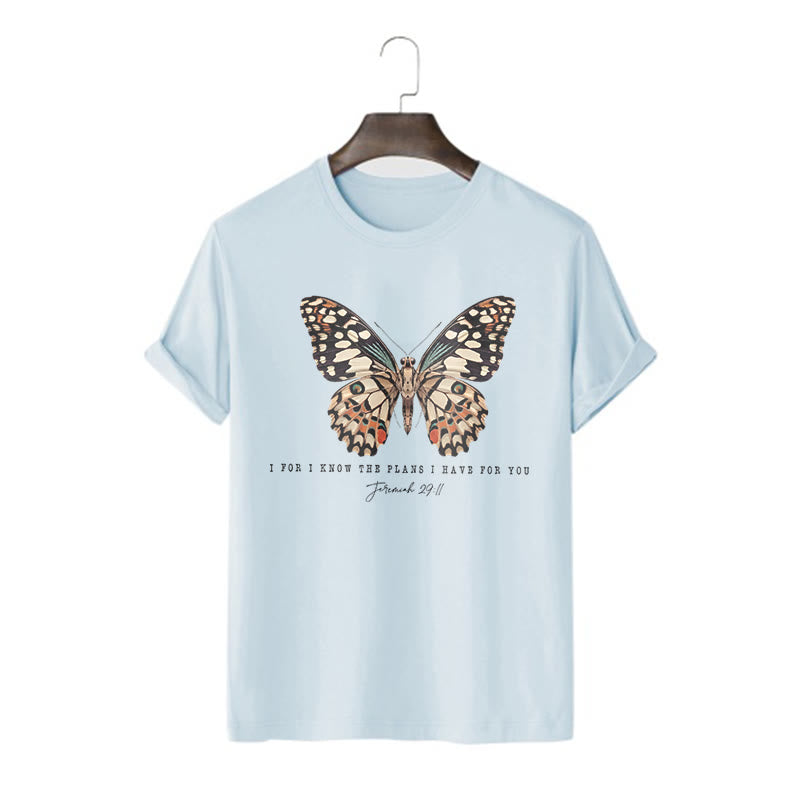 Christianartworkshop Modern Style Quote Butterfly Jeremiah 29:11 Short Sleeve T-shirt - Blue - 2XL - image 14