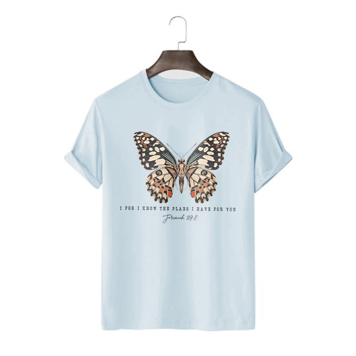 Christianartworkshop Modern Style Quote Butterfly Jeremiah 29:11 Short Sleeve T-shirt - Blue - 2XL - image 14