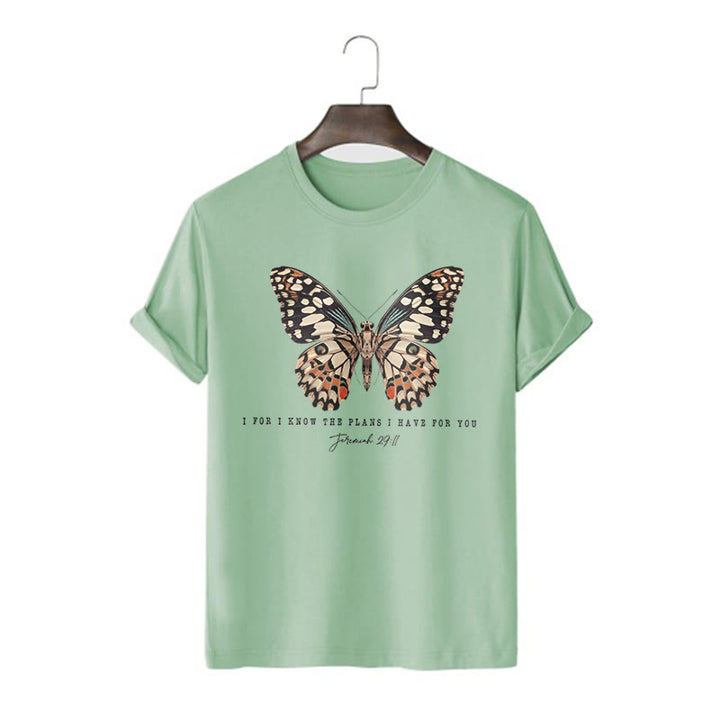 Christianartworkshop Modern Style Quote Butterfly Jeremiah 29:11 Short Sleeve T-shirt - Light Green - 2XL - image 8