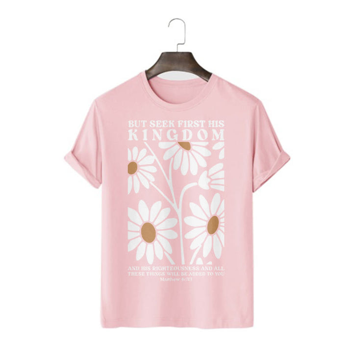 Christianartworkshop Quotation Style Matthew 6:33 But Seek First His Kingdom Floral Short Sleeve T-shirt - Pink - 2XL - image 11