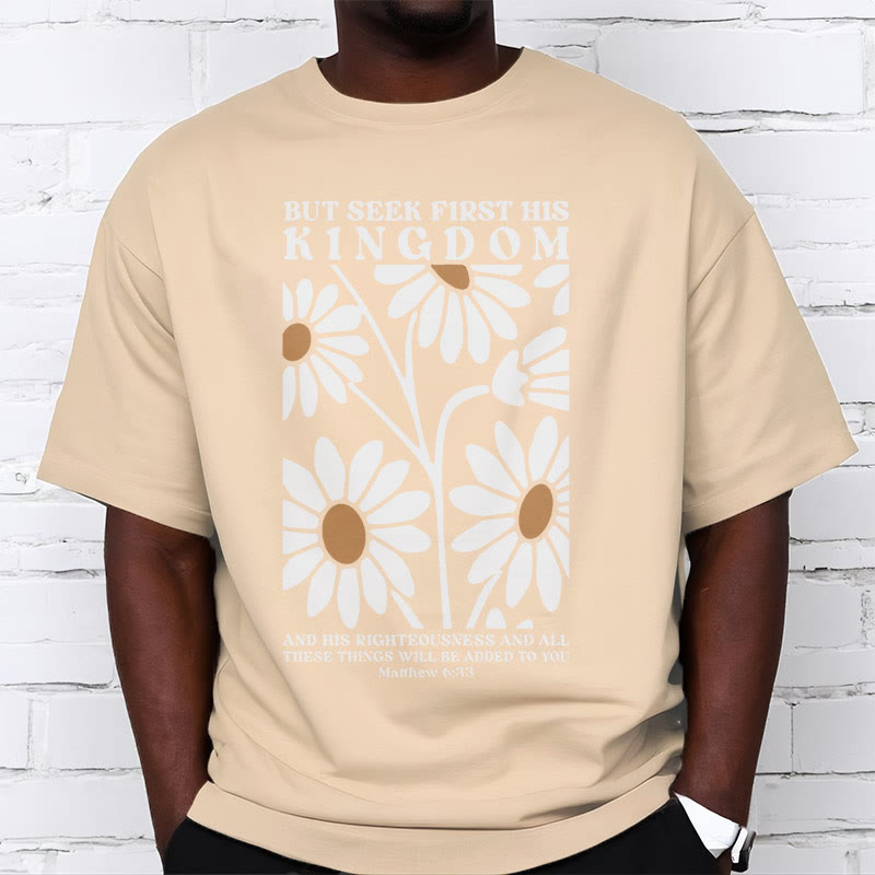 Christianartworkshop Quotation Style Matthew 6:33 But Seek First His Kingdom Floral Short Sleeve T-shirt - image 6