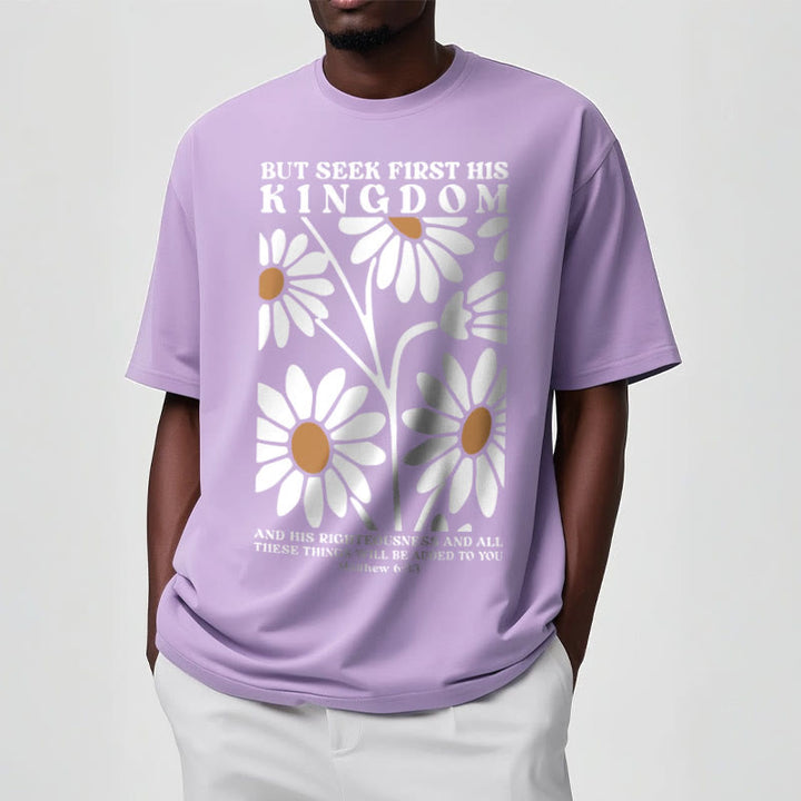Christianartworkshop Quotation Style Matthew 6:33 But Seek First His Kingdom Floral Short Sleeve T-shirt - image 14