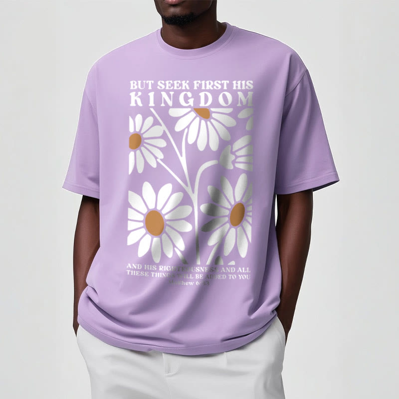 Christianartworkshop Quotation Style Matthew 6:33 But Seek First His Kingdom Floral Short Sleeve T-shirt - image 13
