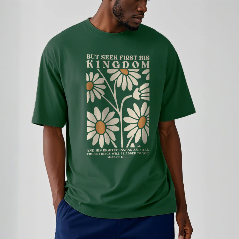 Christianartworkshop Quotation Style Matthew 6:33 But Seek First His Kingdom Floral Short Sleeve T-shirt - image 7