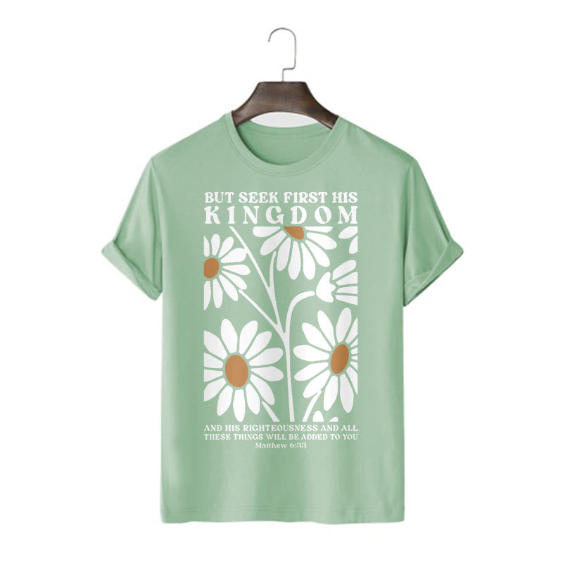 Christianartworkshop Quotation Style Matthew 6:33 But Seek First His Kingdom Floral Short Sleeve T-shirt - Light Green - 2XL - image 9
