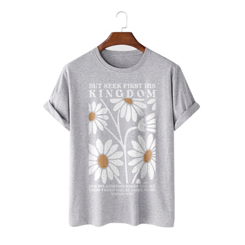 Christianartworkshop Quotation Style Matthew 6:33 But Seek First His Kingdom Floral Short Sleeve T-shirt - Grey - 2XL - image 15