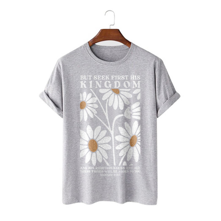 Christianartworkshop Quotation Style Matthew 6:33 But Seek First His Kingdom Floral Short Sleeve T-shirt - Grey - 2XL - image 15