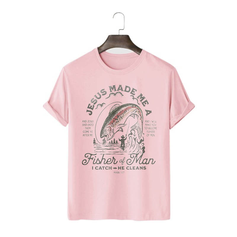 Christianartworkshop Quotaion Style Jesus Made Me A Fisher Of Man Short Sleeve T-shirt - Pink - 2XL - image 11