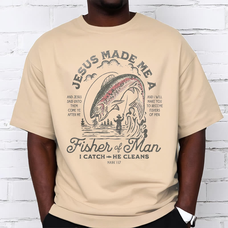 Christianartworkshop Quotaion Style Jesus Made Me A Fisher Of Man Short Sleeve T-shirt - image 7
