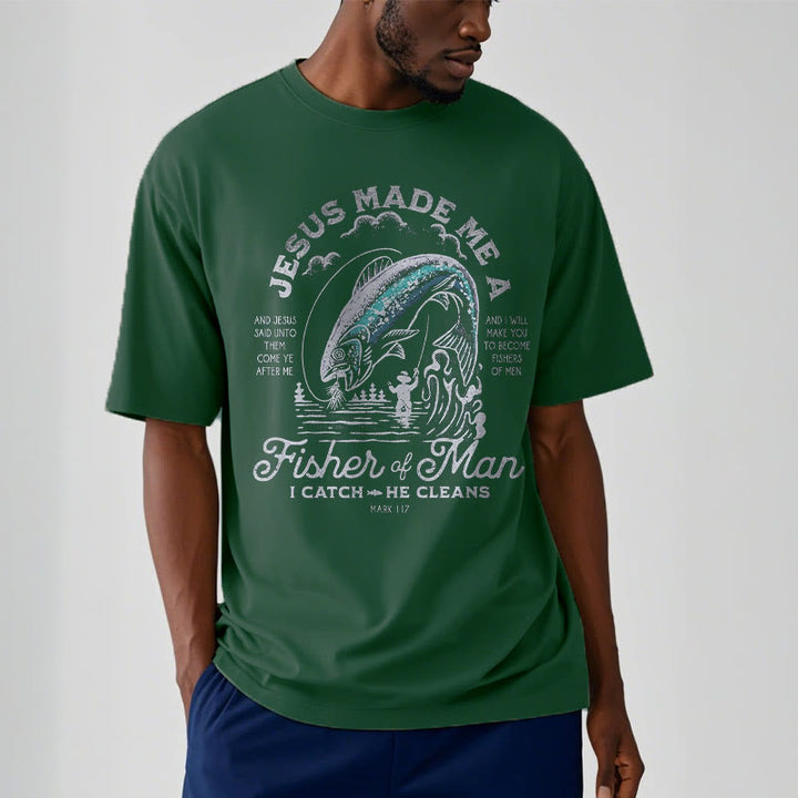 Christianartworkshop Quotaion Style Jesus Made Me A Fisher Of Man Short Sleeve T-shirt - image 9