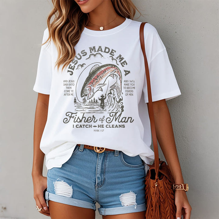 Christianartworkshop Quotaion Style Jesus Made Me A Fisher Of Man Short Sleeve T-shirt - image 2