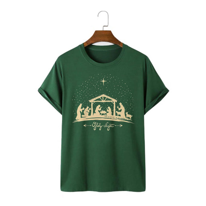 Christianartworkshop Modern Style Nativity Scene Holy Night Silhouett Short Sleeve T-shirt - Dark Green - 2XL - image 9