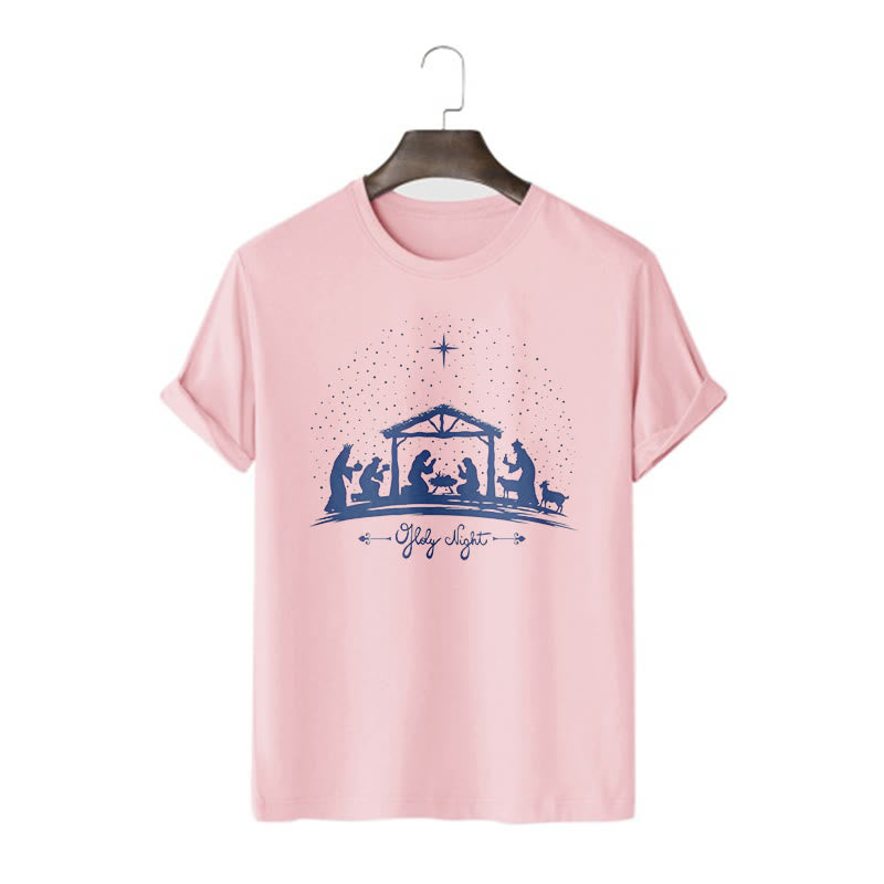 Christianartworkshop Modern Style Nativity Scene Holy Night Silhouett Short Sleeve T-shirt - Pink - 2XL - image 12