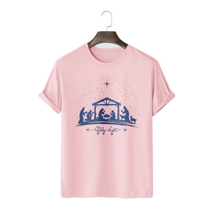 Christianartworkshop Modern Style Nativity Scene Holy Night Silhouett Short Sleeve T-shirt - Pink - 2XL - image 13