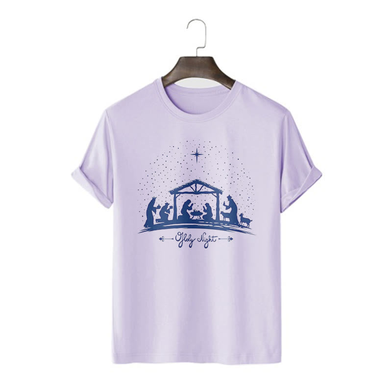 Christianartworkshop Modern Style Nativity Scene Holy Night Silhouett Short Sleeve T-shirt - Purple - 2XL - image 15