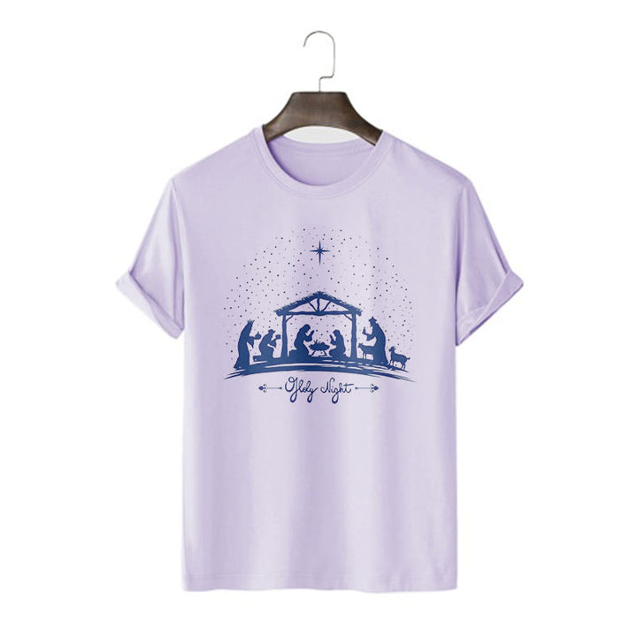 Christianartworkshop Modern Style Nativity Scene Holy Night Silhouett Short Sleeve T-shirt - Purple - 2XL - image 15