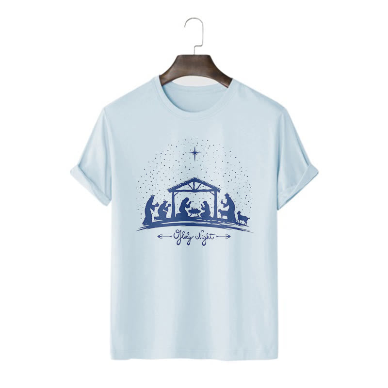 Christianartworkshop Modern Style Nativity Scene Holy Night Silhouett Short Sleeve T-shirt - Blue - 2XL - image 16