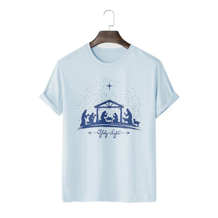 Christianartworkshop Modern Style Nativity Scene Holy Night Silhouett Short Sleeve T-shirt - Blue - 2XL - image 17
