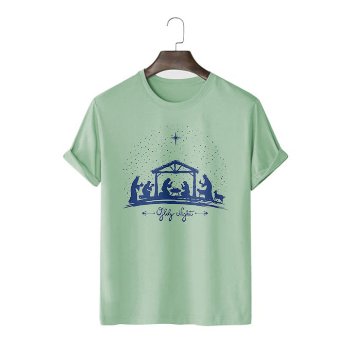 Christianartworkshop Modern Style Nativity Scene Holy Night Silhouett Short Sleeve T-shirt - Light Green - 2XL - image 10