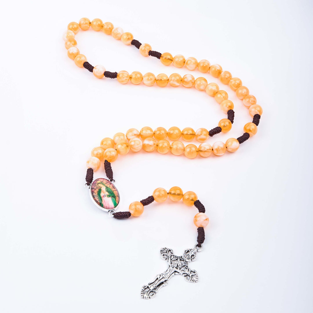 Christianartworkshop Our Lady of Guadalupe & Crucifix of 10 mm Round Orange Acrylic Nylon Cord Rosary - image 3