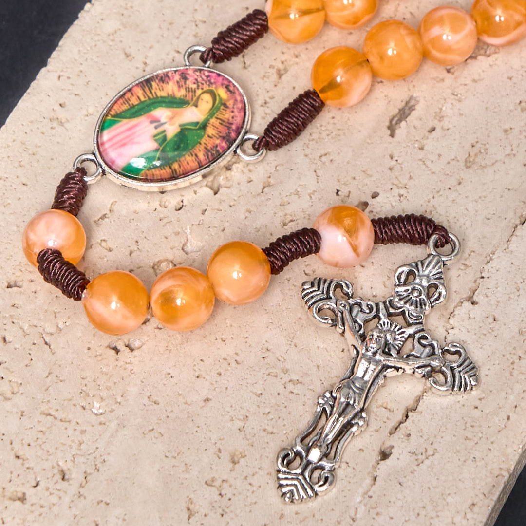 Christianartworkshop Our Lady of Guadalupe & Crucifix of 10 mm Round Orange Acrylic Nylon Cord Rosary - image 5