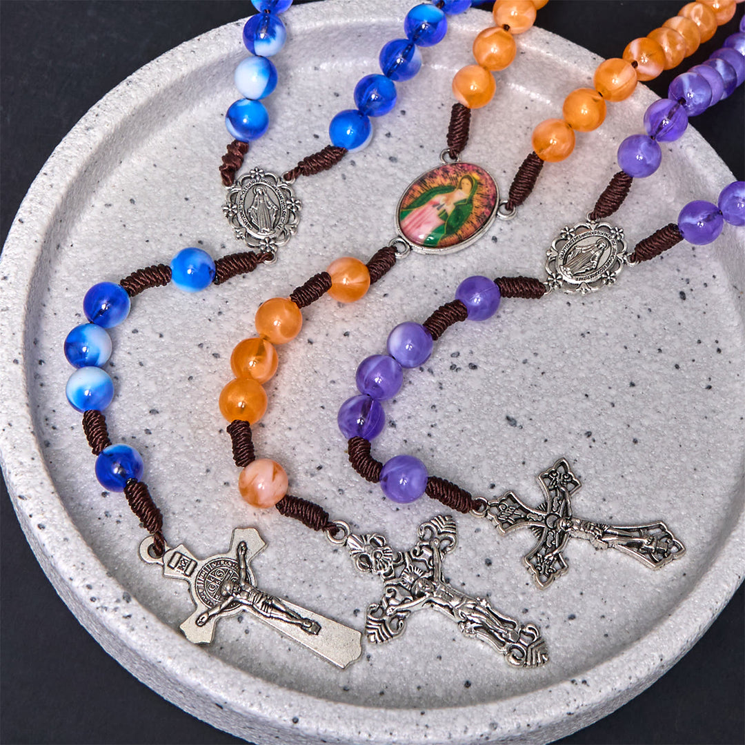 Christianartworkshop Our Lady of Guadalupe & Crucifix of 10 mm Round Orange Acrylic Nylon Cord Rosary - image 6