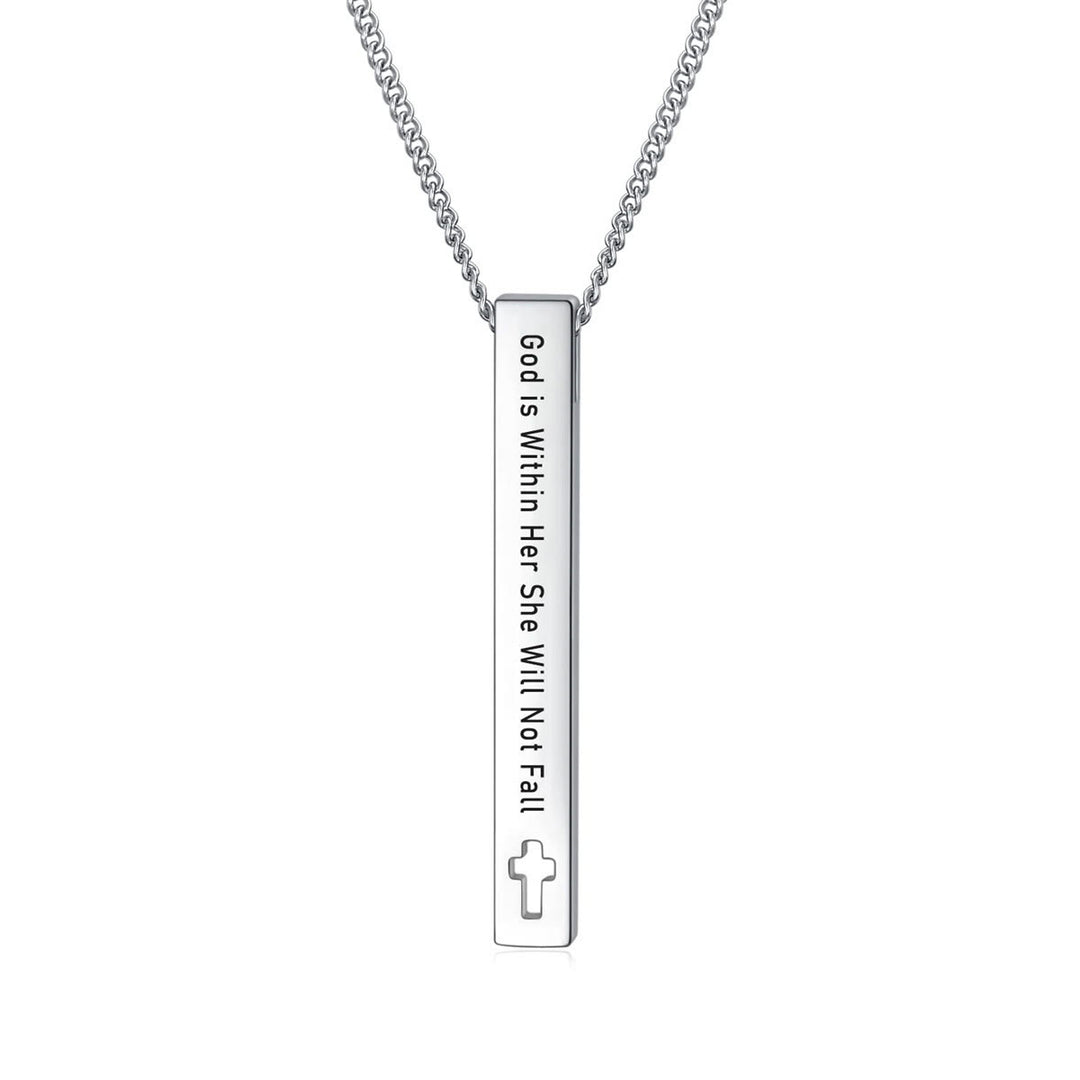 Christianartworkshop Minimalist Design Style Bible Verse Strength Faith Inspiration Pendant Necklace (8 Verses) - God is Within Her She Will Not Fall - image 8