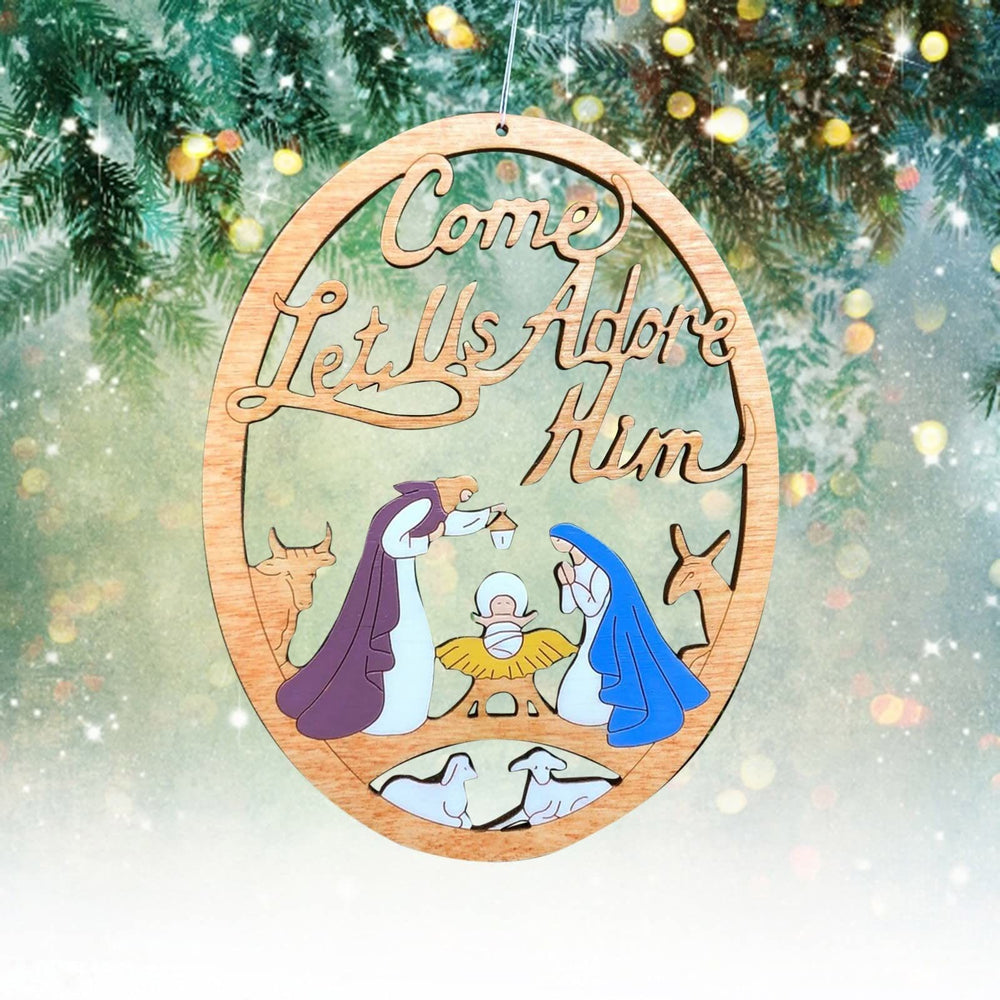 Christianartworkshop Rustic Colored Style Nativity Scene Come Let Us Adore Him Christmas Nativity Hanging Ornaments - image 1