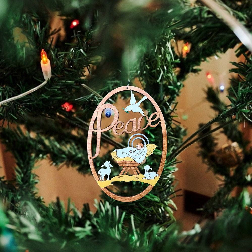 Christianartworkshop Rustic Colored Style Peace Nativity Scene Oval Christmas Nativity Hanging Ornaments - image 1