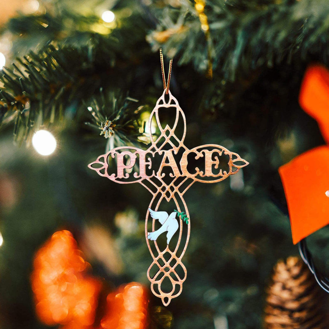 Christianartworkshop Colored Style Peace Cross White Dove Christmas Nativity Hanging Ornaments - Peace Cross - image 0