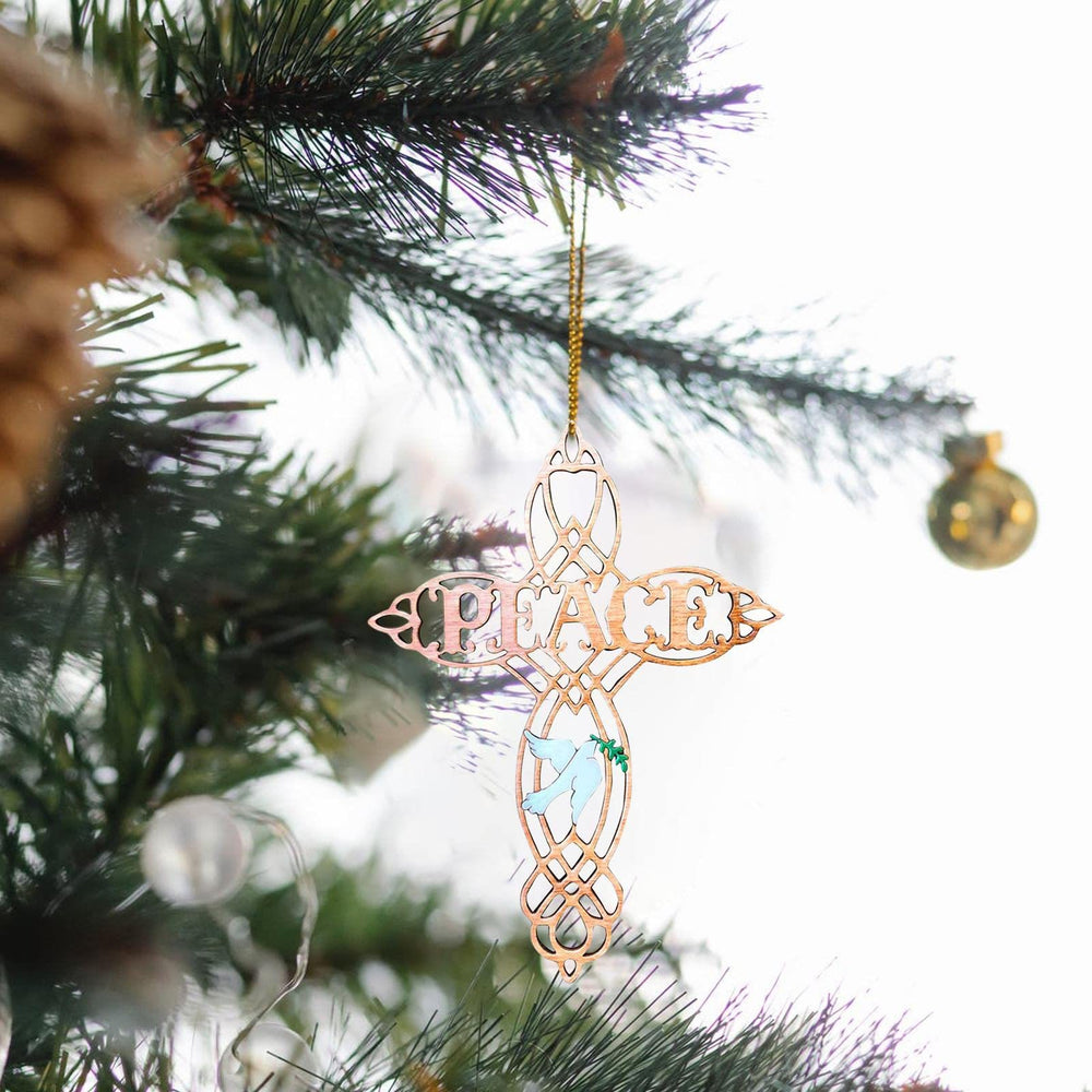 Christianartworkshop Colored Style Peace Cross White Dove Christmas Nativity Hanging Ornaments - image 1