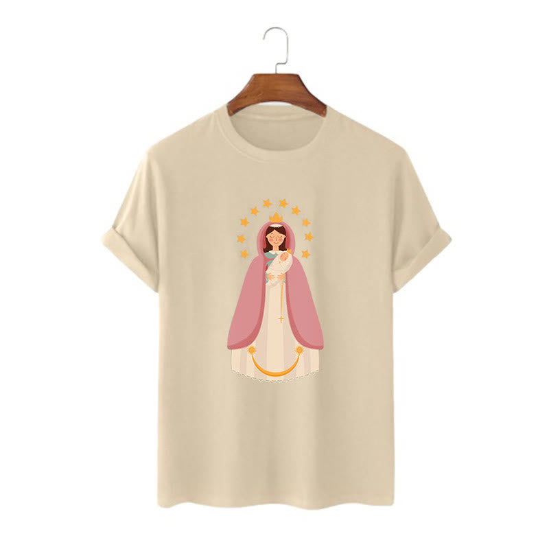 Christianartworkshop Minimalist Style Divine Virgin Mary and Child Short Sleeve T-shirt - Khaki - 2XL - image 7