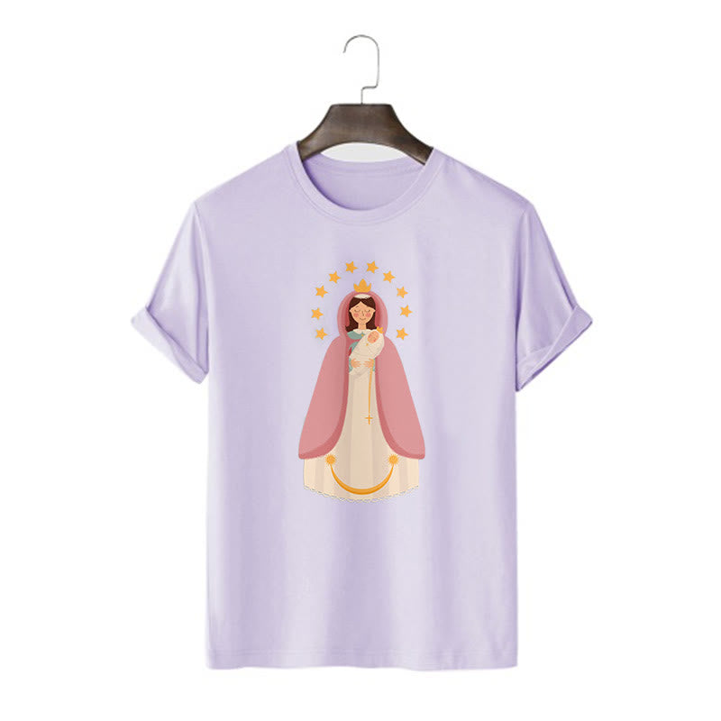 Christianartworkshop Minimalist Style Divine Virgin Mary and Child Short Sleeve T-shirt - Purple - 2XL - image 15