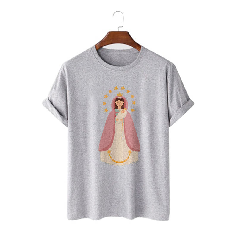 Christianartworkshop Minimalist Style Divine Virgin Mary and Child Short Sleeve T-shirt - Grey - 2XL - image 18