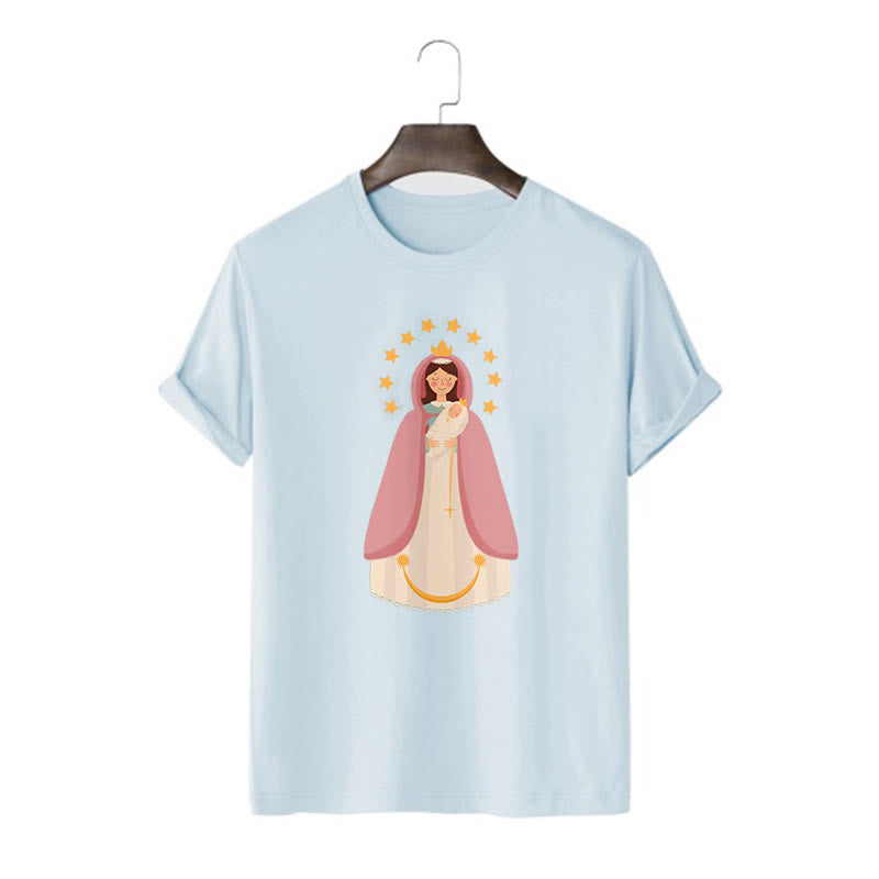 Christianartworkshop Minimalist Style Divine Virgin Mary and Child Short Sleeve T-shirt - Blue - 2XL - image 17